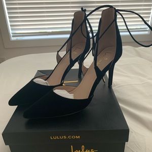 Lulus Marie Black Suede Lace-Up Heels
